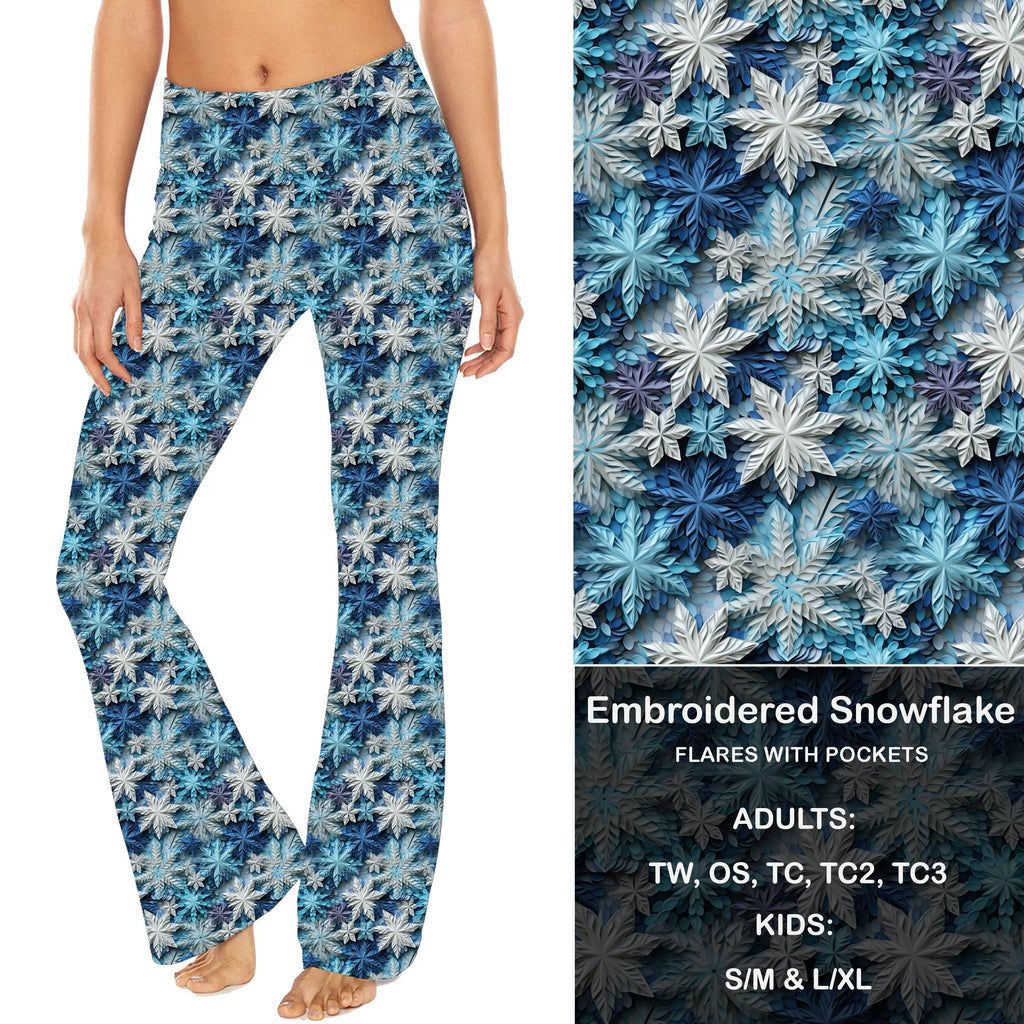 Embroidered Snowflake - Yoga Flares with Pockets