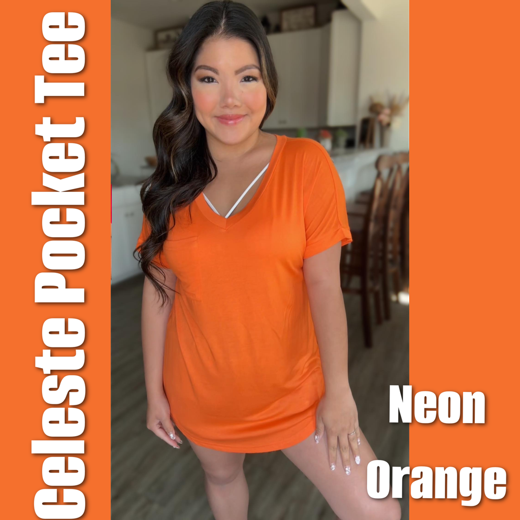 Celeste Buttery Soft Pocket Round Hem Basic Top: L / Orange(NE)