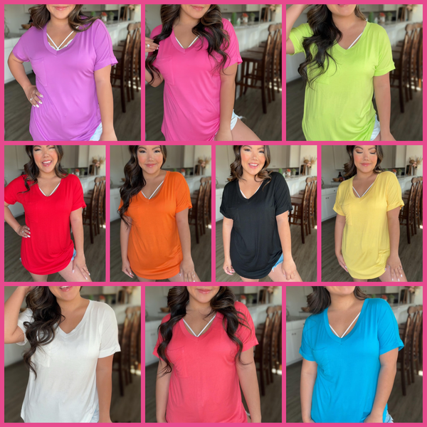 Celeste Buttery Soft Pocket Round Hem Basic Top: XL / Coral(NE)