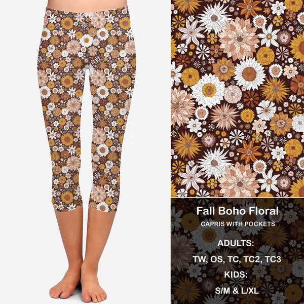 Fall BoHo Floral Leggings & Capris with Pockets