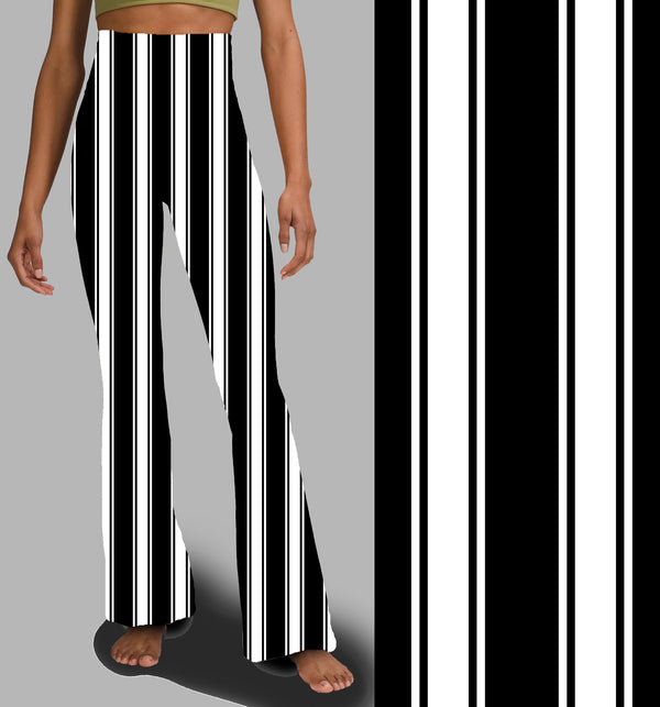 Black & White  Stripe #2 - Yoga Flares with Pockets