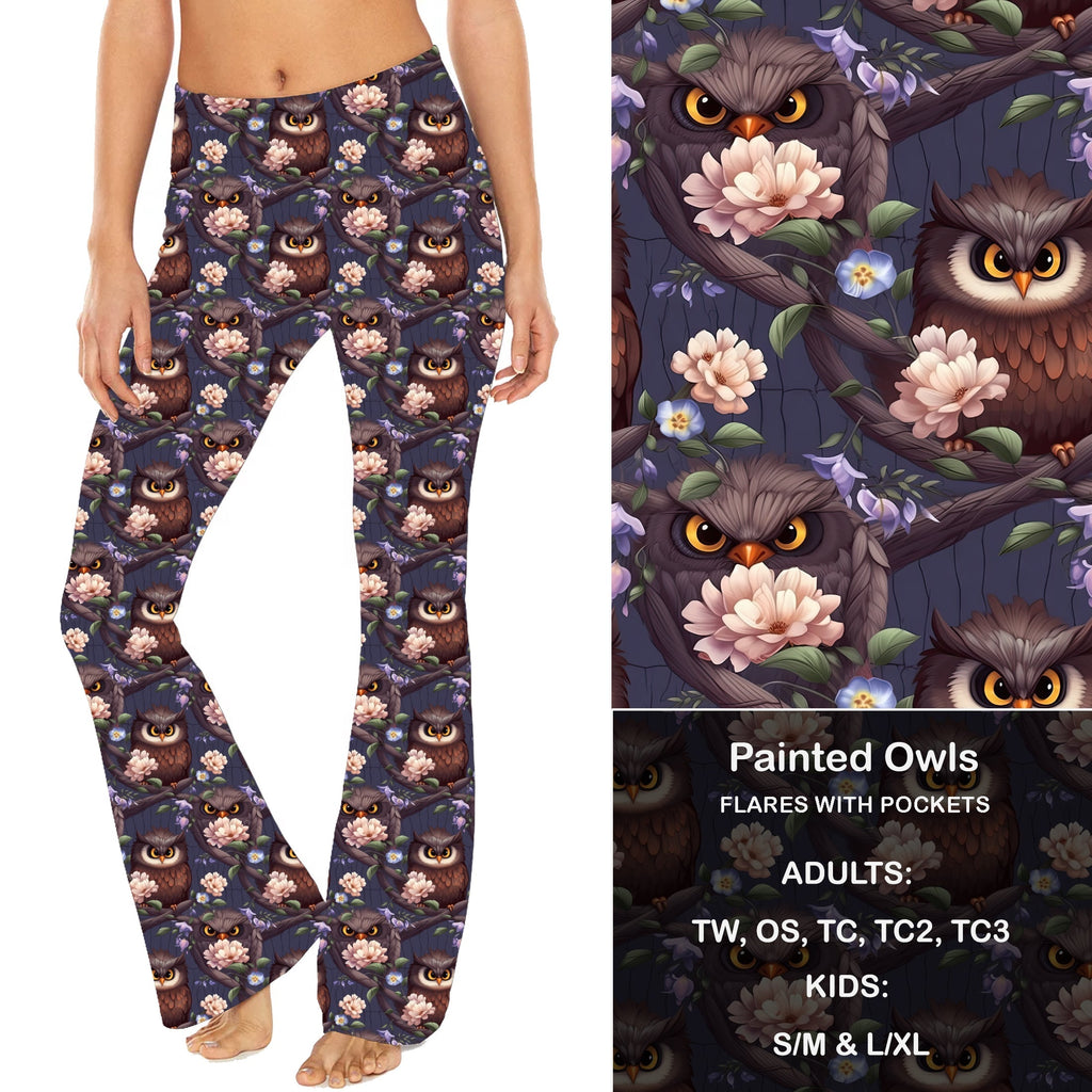 Painted Owls - Yoga Flares with Pockets